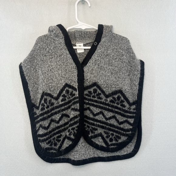 Carter's Girl Hooded Pullover Poncho Knit Black Gray Toddler Size 3T Sweater Top - Picture 7 of 12